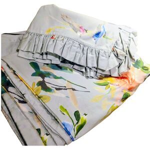 CUDDLEDOWN #6 Twin 1 Duvet Cover 1 Pillowcase Sage Blue All Over Birds Flowers